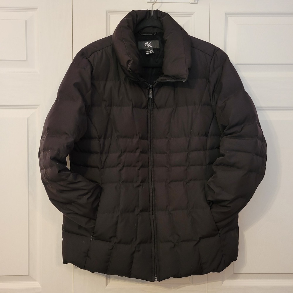 Calvin‎ Klein Womens Black Down Puffer Coat Zip XL Warm